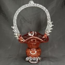 Mid Century Modern Purple & Clear Murano Glass Basket Vase Made In Italy 1960s