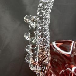 Mid Century Modern Purple & Clear Murano Glass Basket Vase Made In Italy 1960s