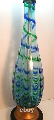 Mid Century Modern Seguso Murano Teardrop Glass Table Lamp Blue Green Hand Blown