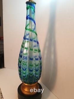 Mid Century Modern Seguso Murano Teardrop Glass Table Lamp Blue Green Hand Blown