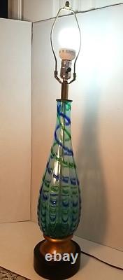 Mid Century Modern Seguso Murano Teardrop Glass Table Lamp Blue Green Hand Blown