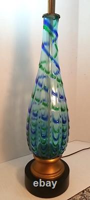 Mid Century Modern Seguso Murano Teardrop Glass Table Lamp Blue Green Hand Blown