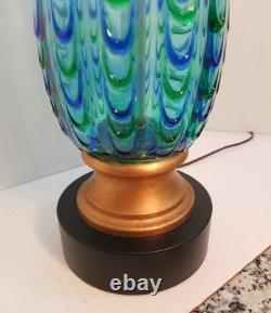 Mid Century Modern Seguso Murano Teardrop Glass Table Lamp Blue Green Hand Blown