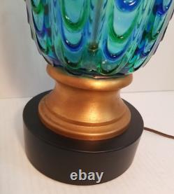 Mid Century Modern Seguso Murano Teardrop Glass Table Lamp Blue Green Hand Blown
