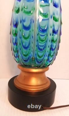 Mid Century Modern Seguso Murano Teardrop Glass Table Lamp Blue Green Hand Blown
