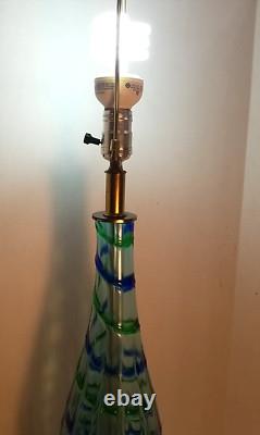 Mid Century Modern Seguso Murano Teardrop Glass Table Lamp Blue Green Hand Blown