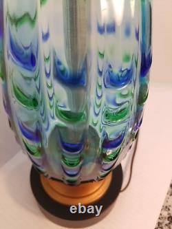 Mid Century Modern Seguso Murano Teardrop Glass Table Lamp Blue Green Hand Blown