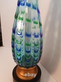 Mid Century Modern Seguso Murano Teardrop Glass Table Lamp Blue Green Hand Blown