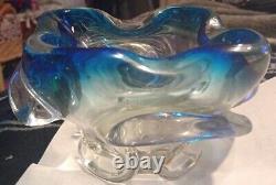 Mid Century Modern Venetian Aqua Blue And Clear Hand Blown Murano Art Glass