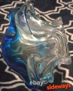 Mid Century Modern Venetian Aqua Blue And Clear Hand Blown Murano Art Glass