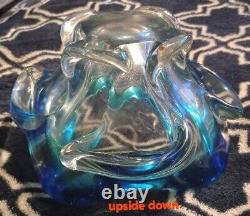 Mid Century Modern Venetian Aqua Blue And Clear Hand Blown Murano Art Glass