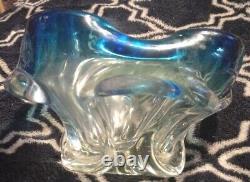 Mid Century Modern Venetian Aqua Blue And Clear Hand Blown Murano Art Glass