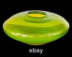 Mid-Century Murano Art Glass Lime Green Sommerso Geode UFO Bowl 1960's Italy