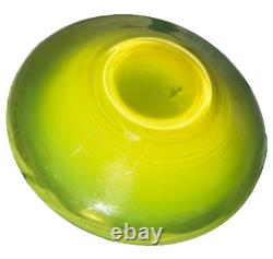 Mid-Century Murano Art Glass Lime Green Sommerso Geode UFO Bowl 1960's Italy