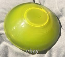 Mid-Century Murano Art Glass Lime Green Sommerso Geode UFO Bowl 1960's Italy