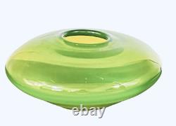 Mid-Century Murano Art Glass Lime Green Sommerso Geode UFO Bowl 1960's Italy