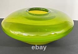 Mid-Century Murano Art Glass Lime Green Sommerso Geode UFO Bowl 1960's Italy