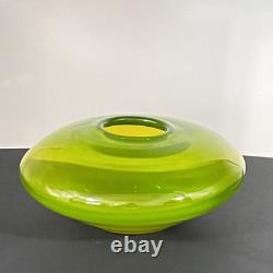 Mid-Century Murano Art Glass Lime Green Sommerso Geode UFO Bowl 1960's Italy