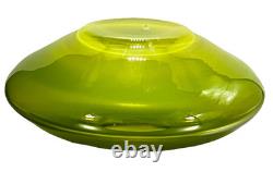 Mid-Century Murano Art Glass Lime Green Sommerso Geode UFO Bowl 1960's Italy