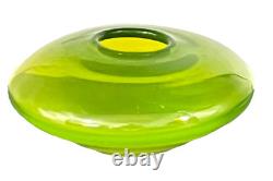 Mid-Century Murano Art Glass Lime Green Sommerso Geode UFO Bowl 1960's Italy