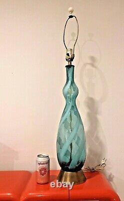 Mid-Century Murano Glass Italian Swirl Ribbon Hand Blown Huge Lamp Aqua Large