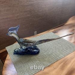Mid Century Murano Hand Blown Art Glass Blue Roadrunner Figurine Bird 17in