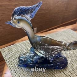 Mid Century Murano Hand Blown Art Glass Blue Roadrunner Figurine Bird 17in