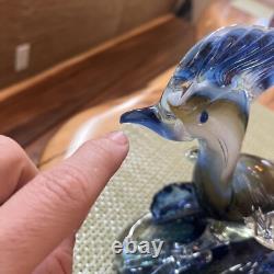 Mid Century Murano Hand Blown Art Glass Blue Roadrunner Figurine Bird 17in
