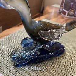 Mid Century Murano Hand Blown Art Glass Blue Roadrunner Figurine Bird 17in
