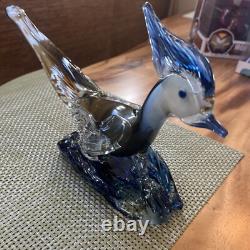 Mid Century Murano Hand Blown Art Glass Blue Roadrunner Figurine Bird 17in