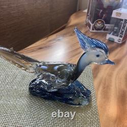 Mid Century Murano Hand Blown Art Glass Blue Roadrunner Figurine Bird 17in
