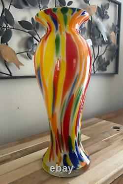 Mid Century Murano Type Hand Blown Confetti Art Glass Trumpet Vase 13 high