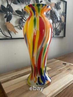 Mid Century Murano Type Hand Blown Confetti Art Glass Trumpet Vase 13 high