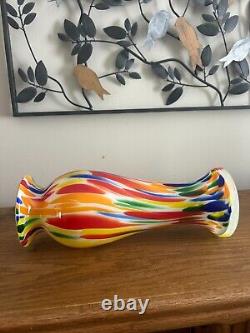 Mid Century Murano Type Hand Blown Confetti Art Glass Trumpet Vase 13 high