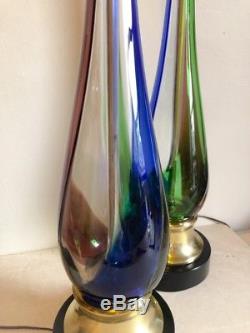 Mid Century Pair Murano Handblown Glass Lamps, Fulvio Bianconi for Venini, 1960s