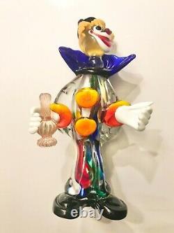 Mid-Century Venetian Italy Murano Hand-Blown 9 Art Glass Clown withBottle