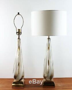 Mid Century Vintage Murano Swirl Ribbon Hand Blown Glass Italian Pair Table Lamp
