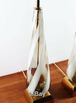 Mid Century Vintage Murano Swirl Ribbon Hand Blown Glass Italian Pair Table Lamp