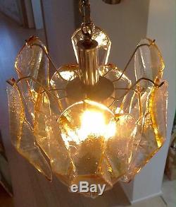 Mid-century 1970 Murano amber 12 disc glass hand blown vistosi chandelier rare