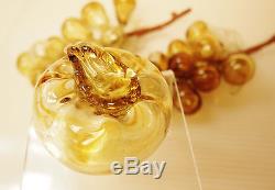 Mid-century Murano Glass Set Of Amber Hand Blown Glass Grape Clusters And Apple