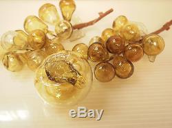 Mid-century Murano Glass Set Of Amber Hand Blown Glass Grape Clusters And Apple