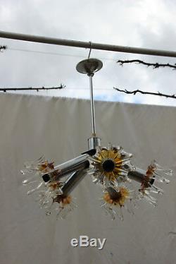 Mid century Sputnik Atomic MAzegga Murano hand blown amber glass chandelier