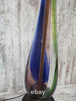 Mid-century modern 1960's Murano Tri-Color Ribbon Hand Blown Glass Table Lamp