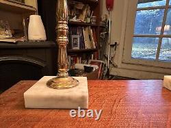 Mid-century modern MCM Murano Glass table lamps pair brass hand blown glass