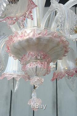 Mid-century venetian MURANO hand blown glass Chandelier 5 arms marked 1970's
