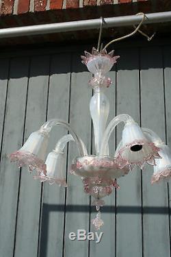 Mid-century venetian MURANO hand blown glass Chandelier 5 arms marked 1970's