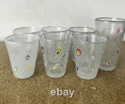 Millefiori Bubble Hand Blown Art Glass Drinking Tumbler Set Of 7