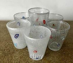 Millefiori Bubble Hand Blown Art Glass Drinking Tumbler Set Of 7