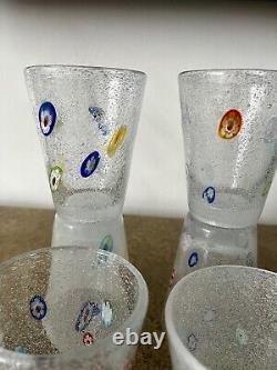 Millefiori Bubble Hand Blown Art Glass Drinking Tumbler Set Of 7