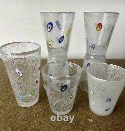 Millefiori Bubble Hand Blown Art Glass Drinking Tumbler Set Of 7